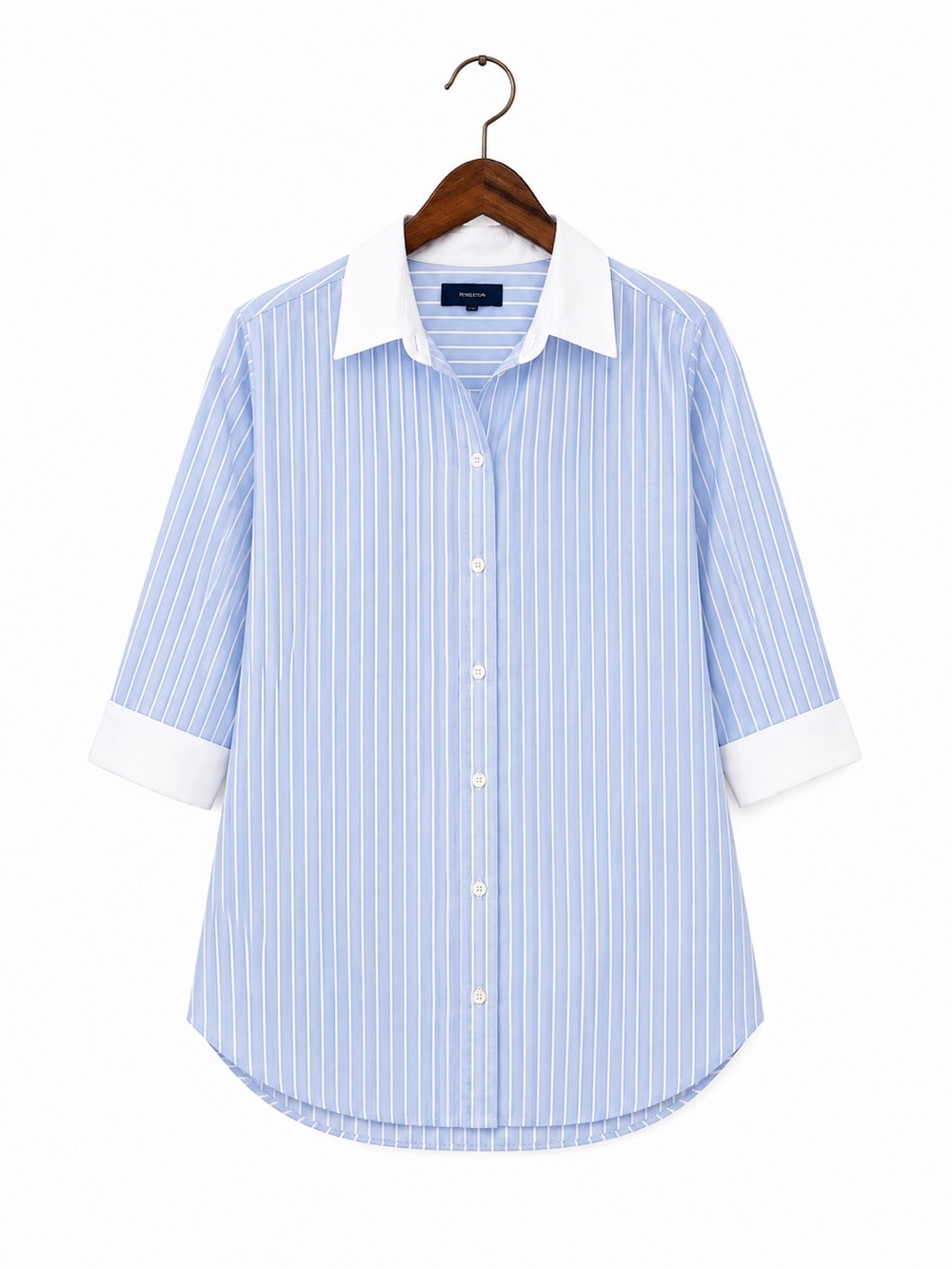 Faconnable Women Light Blue and White Striped Dress Shirt